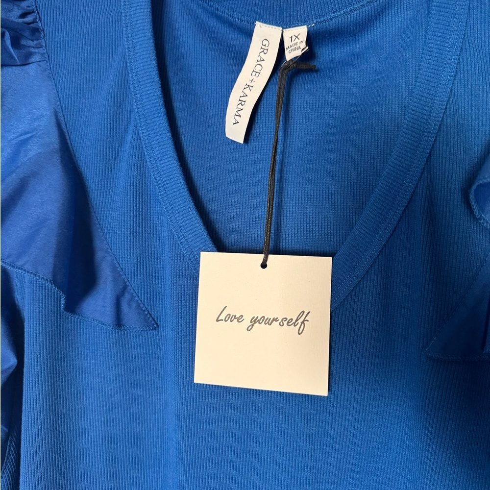 Blue Sleeveless Ruffle Top - Picture 4 of 7